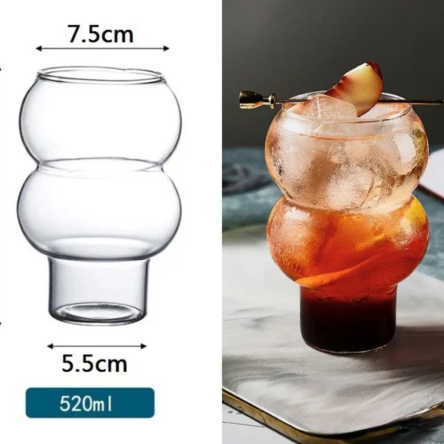DecorBites™ Gourd Shape Glass Cup Set for Coffee, Whiskey, Wine, Yogurt - 300/520ml