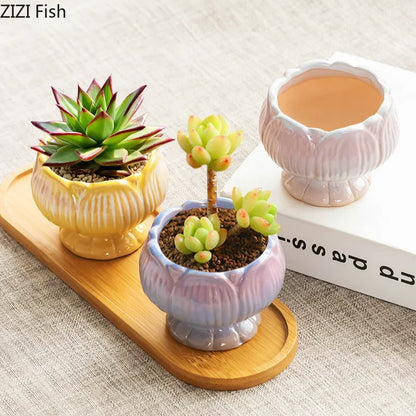 DecorBites™ Lotus Flower Ceramic Vase: Small Plant Pots for Table Decoration and Room Aesthetic