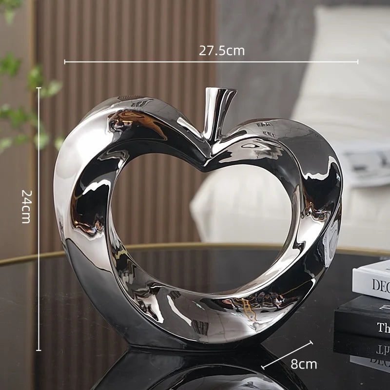 DecorBites™ Golden Apple Sculpture: Ceramic Cut-out Artificial Fruit for Fortunate Home Decor