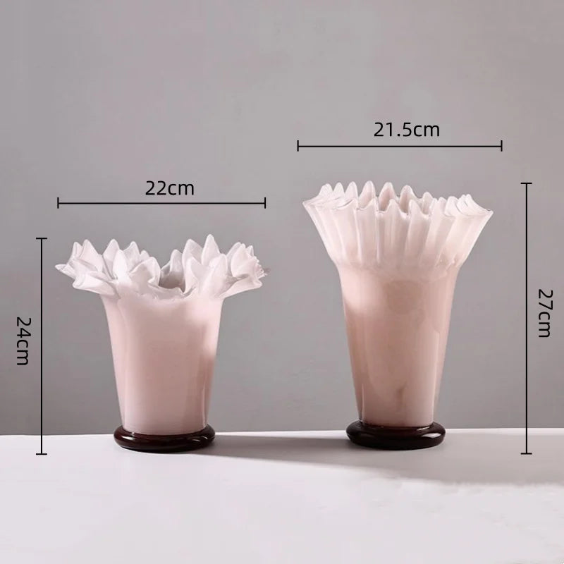 Jarrón de Vidrio Grande Decorbites™ con Borde de Hoja de Loto para Decoración del Hogar