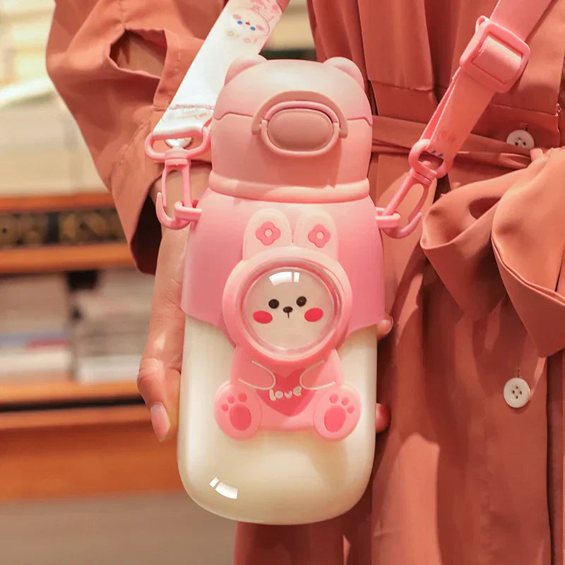 DecorBites™ Kids Cute Cartoon Water Cup with Portable Strap - BPA-Free Student Sippy Cup