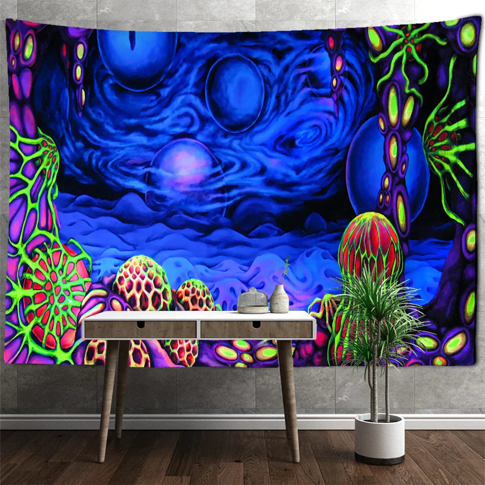 Decobites Jellyfish Underwater Tapestry: Psychedelic Alien Art for Home Decor