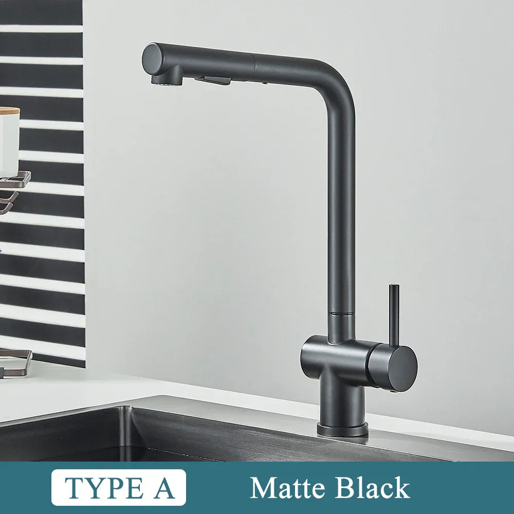 DecorBites™ Brushed Nickel Pull Out Kitchen Faucet Stainless Steel Tap Deck Install