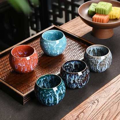 Gift Box & Five Elements Gift Box Kiln Change China Ceramic Tea Cup Porcelain Kung Fu Cups Set Pottery Coffee Mug Tableware Cup