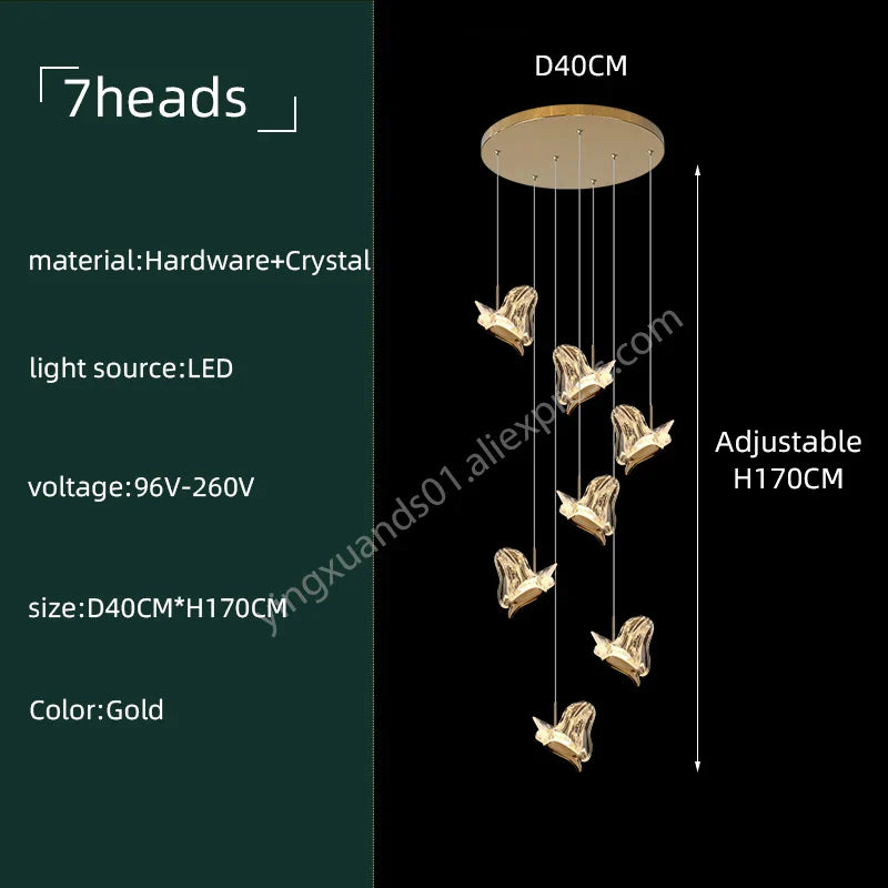 DecorBites™ Crystal Chandelier: Modern Luxury Pendant Lights for Living Room, Staircase, Villa