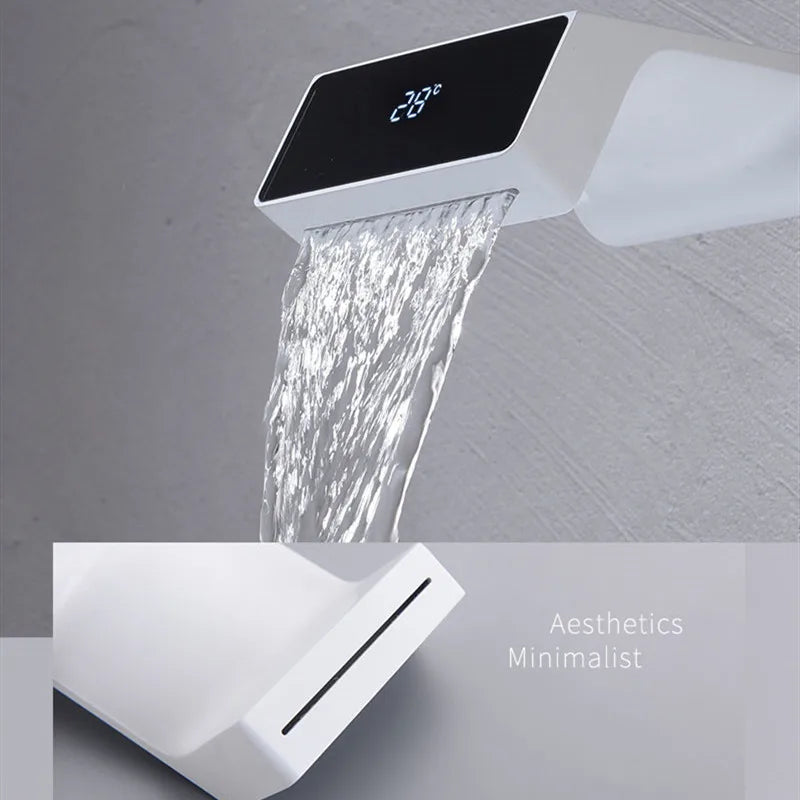 DecorBites™ LED Basin Faucet Wall Mounted Hot Cold Mixer Bathroom Brass Vanity