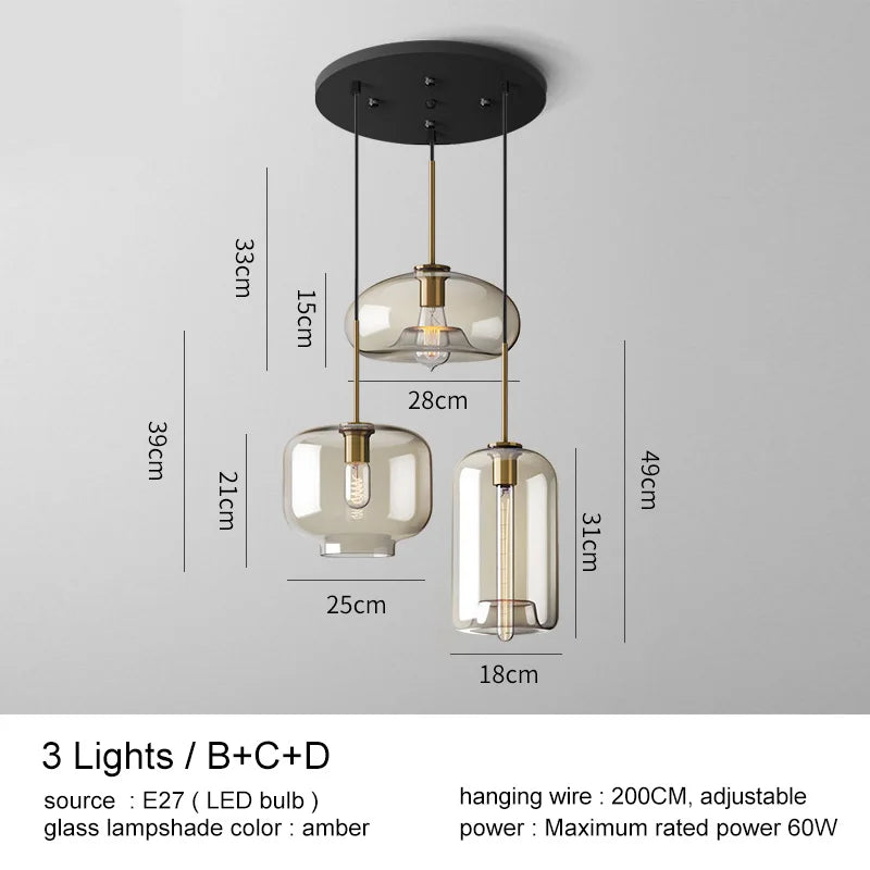 DecorBites™ Glass Pendant Lights Dining Kitchen Bar Chandelier