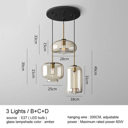 DecorBites™ Glass Pendant Lights Dining Kitchen Bar Chandelier