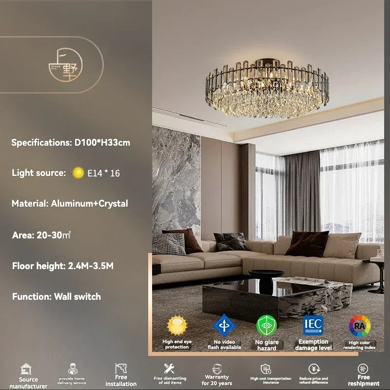 DecorBites™ Gold Crystal Ceiling Chandelier: Luxury Modern LED Pendant for Home Décor