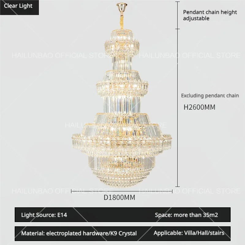 DecorBites™ Crystal Chandelier: Villa High Living Room Luxury Lighting