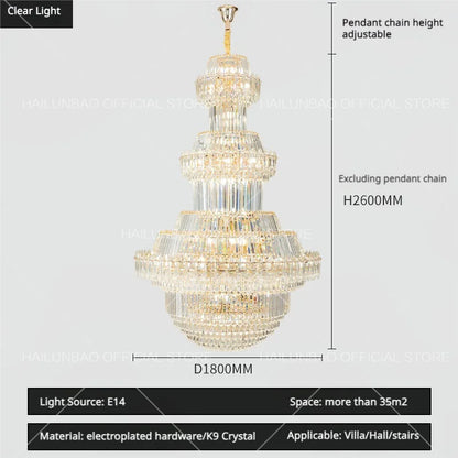 DecorBites™ Crystal Chandelier: Villa High Living Room Luxury Lighting