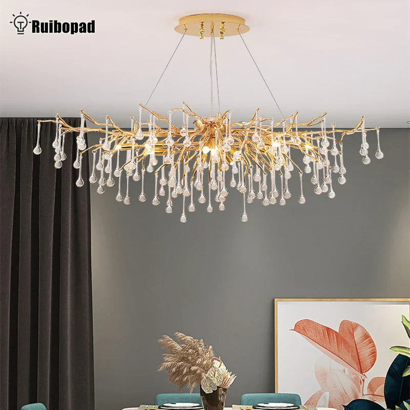 DecorBites™ Elegant Gold Crystal Chandelier for Modern Luxury Living Spaces