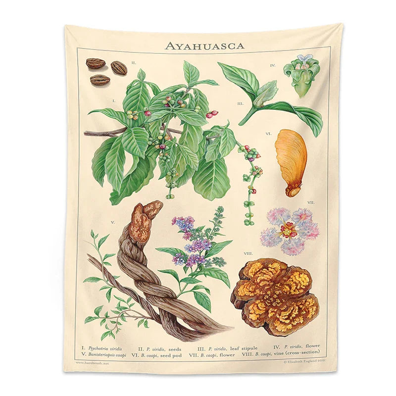 Decorbites™ Botanisches Wandbehang Tapisserie Vintage Blumenmuster Referenztabelle Kunst