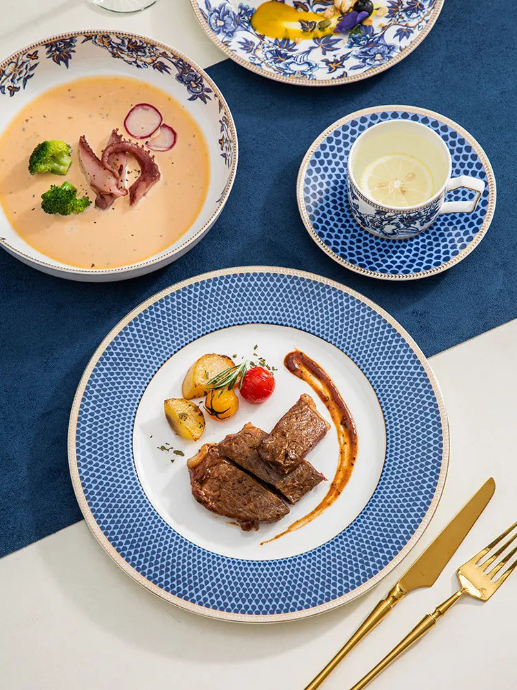 DecorBites™ Blue Lotus Dinnerware & Tea Set