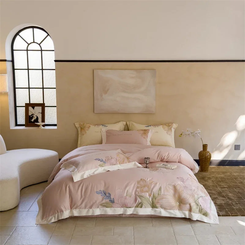 طقم أغطية سرير مطرزة من القطن المصري DecorBites™ 100S للمقاسات الكبيرة والكبيرة (يورو)