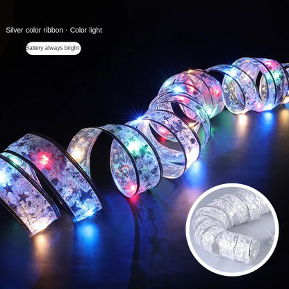 Christmas Decoration LED Ribbon Fairy Lights Christmas Tree Ornaments for Home 2023 DIY Bows Light String Navidad New Year 2024