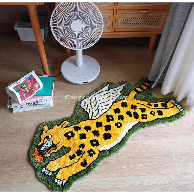 DecorBites™ Flying Tiger Leopard Hand Tufted Rug 50x100cm Luxurious Animal Shaped Carpet