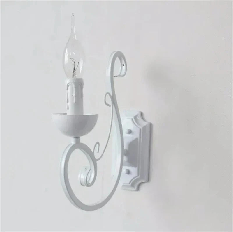DecorBites™ Elegant White Iron Wall Lamp E14 Candle Light Bedroom Lighting