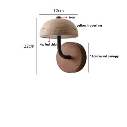 DecorBites™ LED Wall Light Fixture Travertine Stone Wood Canopy Bedside Lamp