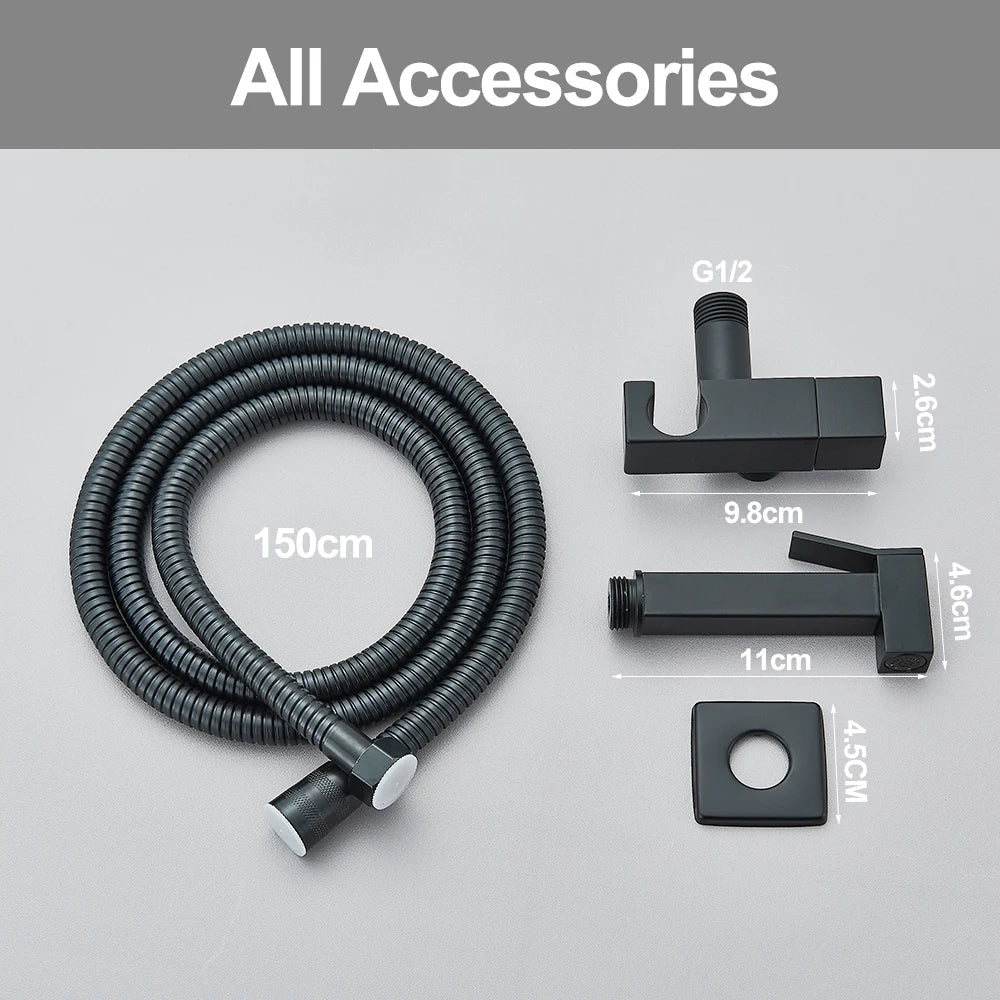 DecorBites™ Brass Bidet Faucet Single Cold Water Black Toilet Sprayer Valve Jet Set