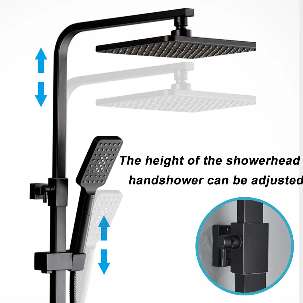 DecorBites™ Black Rainfall Shower Faucet Set with Bathtub Tap and Height Adjust Shower Mixer