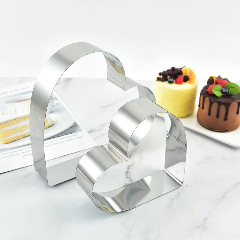 DecorBites™ Heart-Shaped Stainless Steel Mousse Mold Set - Baking Tool for Cakes & Desserts