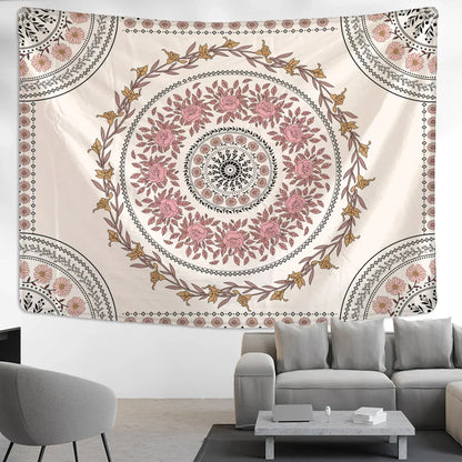 Decobites Pink Mandala Flower Tapestry Wall Hanging Aesthetic Boho Art Hippie Decor