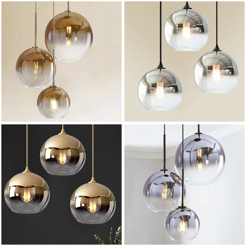 DecorBites™ Gradient Glass Chandelier: Modern Nordic Living Room Lighting for Bedroom or Restaurant