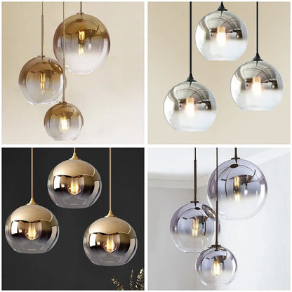 DecorBites™ Gradient Glass Chandelier: Modern Nordic Living Room Lighting for Bedroom or Restaurant