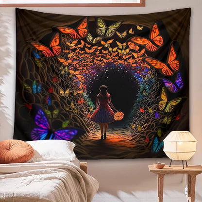 Decobites Psychedelic Girl Tapestry Wall Hanging Butterfly Cave Boho Colorful Decor