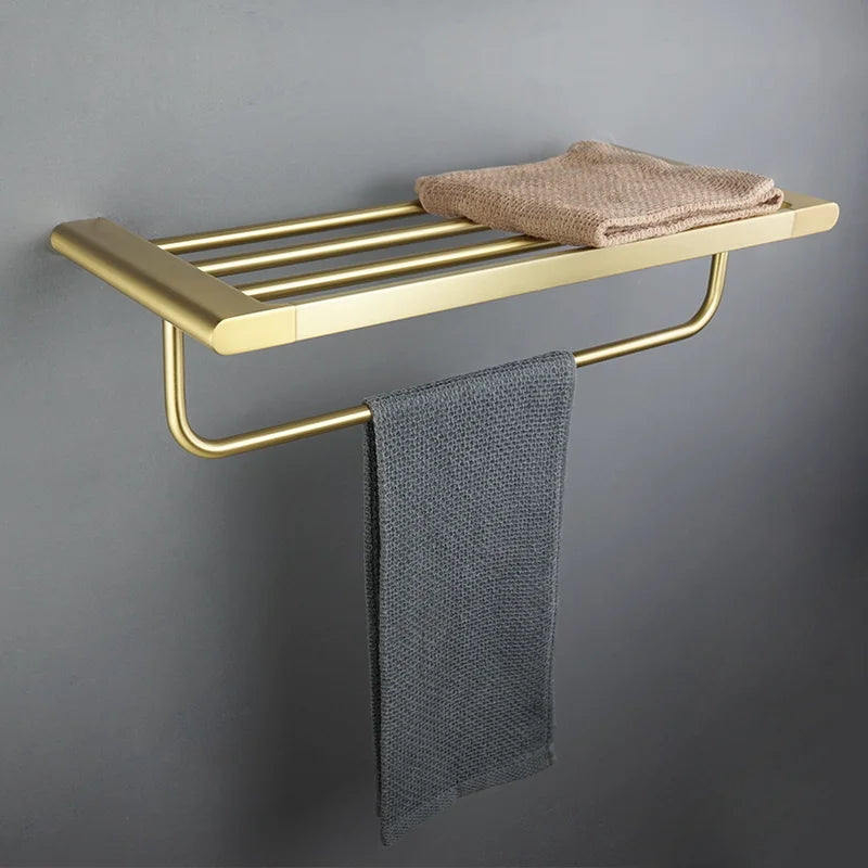 Conjunto de Accesorios de Baño Decorbites™ Gold: Barra de Toallas, Soporte para Papel Higiénico, Estante de Toallas, Gancho