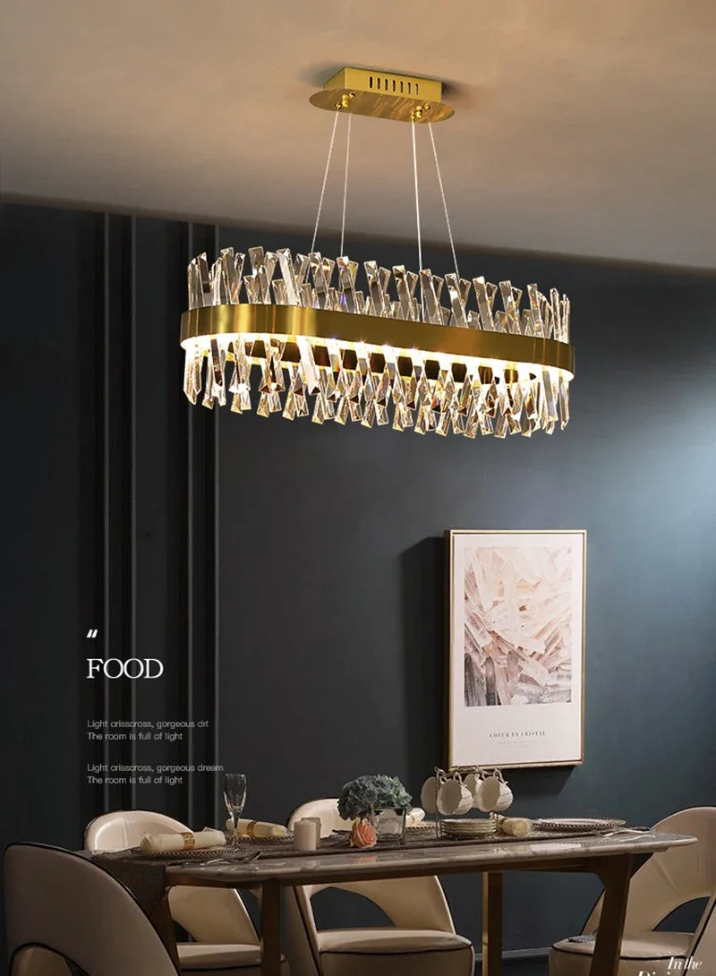 DecorBites™ Gold Crystal Chandelier: Modern Rectangle LED Dining Room Light Fixture