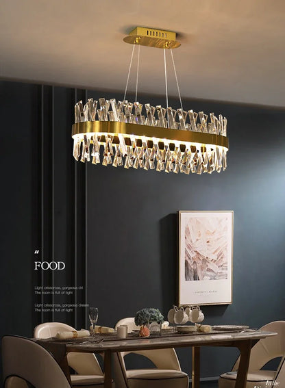 DecorBites™ Gold Crystal Chandelier: Modern Rectangle LED Dining Room Light Fixture