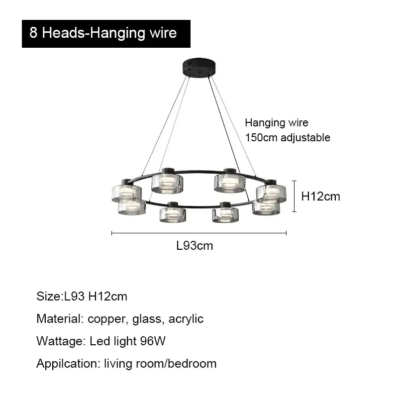 DecorBites™ Glass LED Chandelier: Modern Minimalist Copper Pendant Light for Living Room & Bedroom