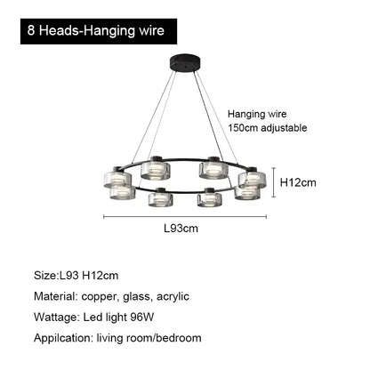 DecorBites™ Glass LED Chandelier: Modern Minimalist Copper Pendant Light for Living Room & Bedroom