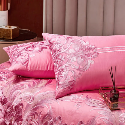 Decobites Peony Embroidery Luxury Chinese Style Bedding Set