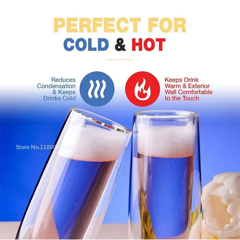 DecorBites™ Double Wall Stemless Champagne Glasses Set for Wedding - 6Pcs