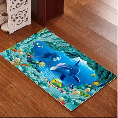 Decobites Underwater World Crystal Velvet Door Mat: Anti-Slip, Durable, Easy to Clean Rug