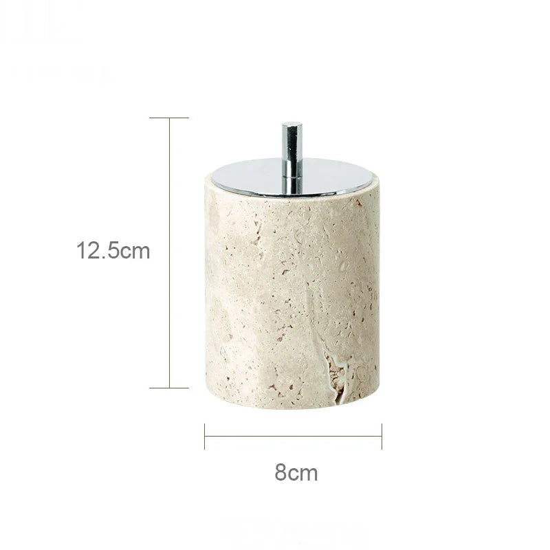 DecorBites™ Beige Travertine Marble Bathroom Accessories Set - Soap Dispenser, Soap Dish, Reed Diffuser