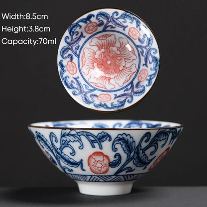 كوب شاي الكونغ فو من سيراميك ديكوربايتس™ باللونين الأزرق والأبيض - أكواب ساكي بورسلين على الطريقة اليابانية