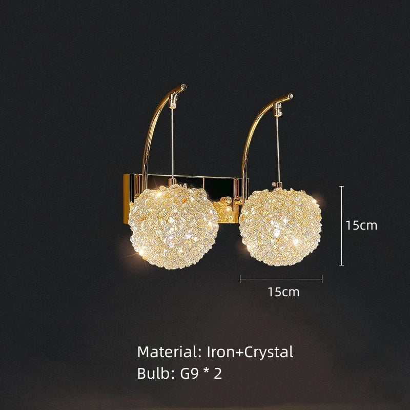 DecorBites™ Gold Metal Crystal Wall Light for Bedroom, Stairs, Aisle - Adjustable Wire, G9 Bulb