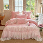 Decobites Winter Velvet Princess Bedding Set with Lace Ruffles and Quilted Bed Skirt