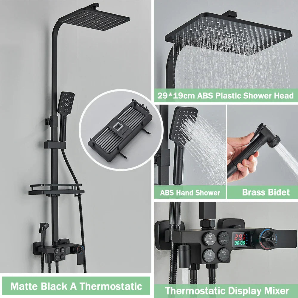 DecorBites™ Gold Thermostatic Shower Faucet Set: Smart Digital Mixer, Wall Mounted Rainfall System