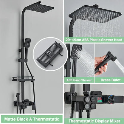 DecorBites™ Gold Thermostatic Shower Faucet Set: Smart Digital Mixer, Wall Mounted Rainfall System