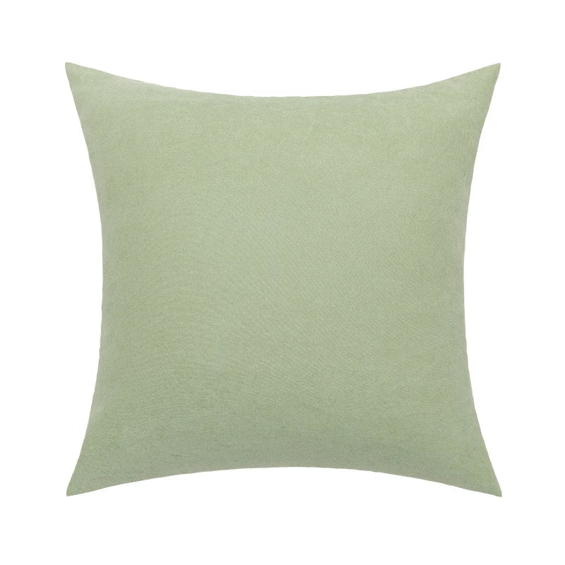 DecorBites™ Linen Embroidery Leaves Cushion Cover 45x45cm Beige Green Aesthetic Throw Pillow