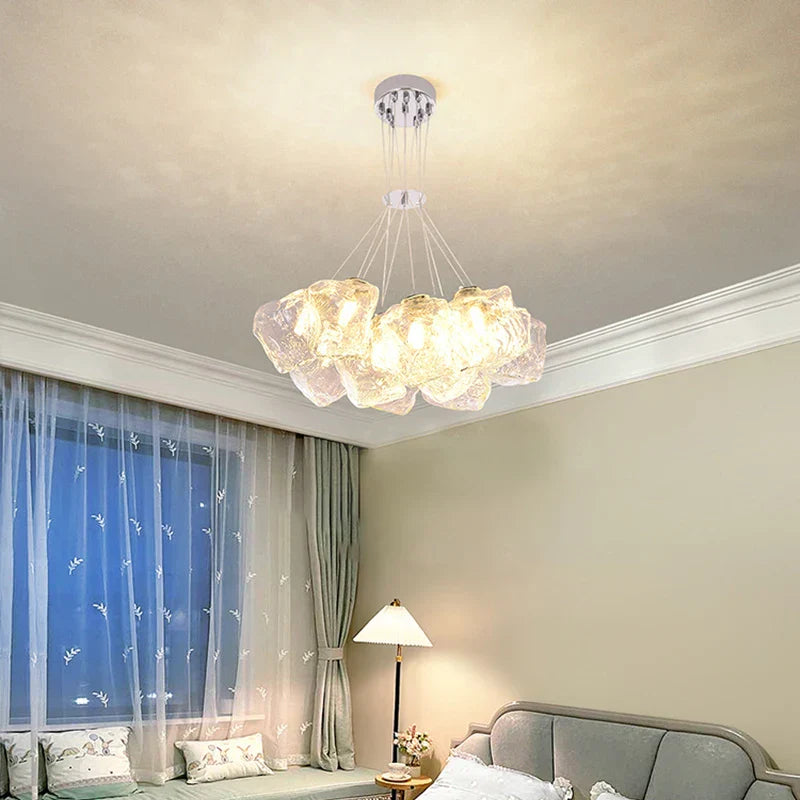 DecorBites™ Iced Crystal Chandeliers: Nordic Milan LED Hanging Lights for Living Room