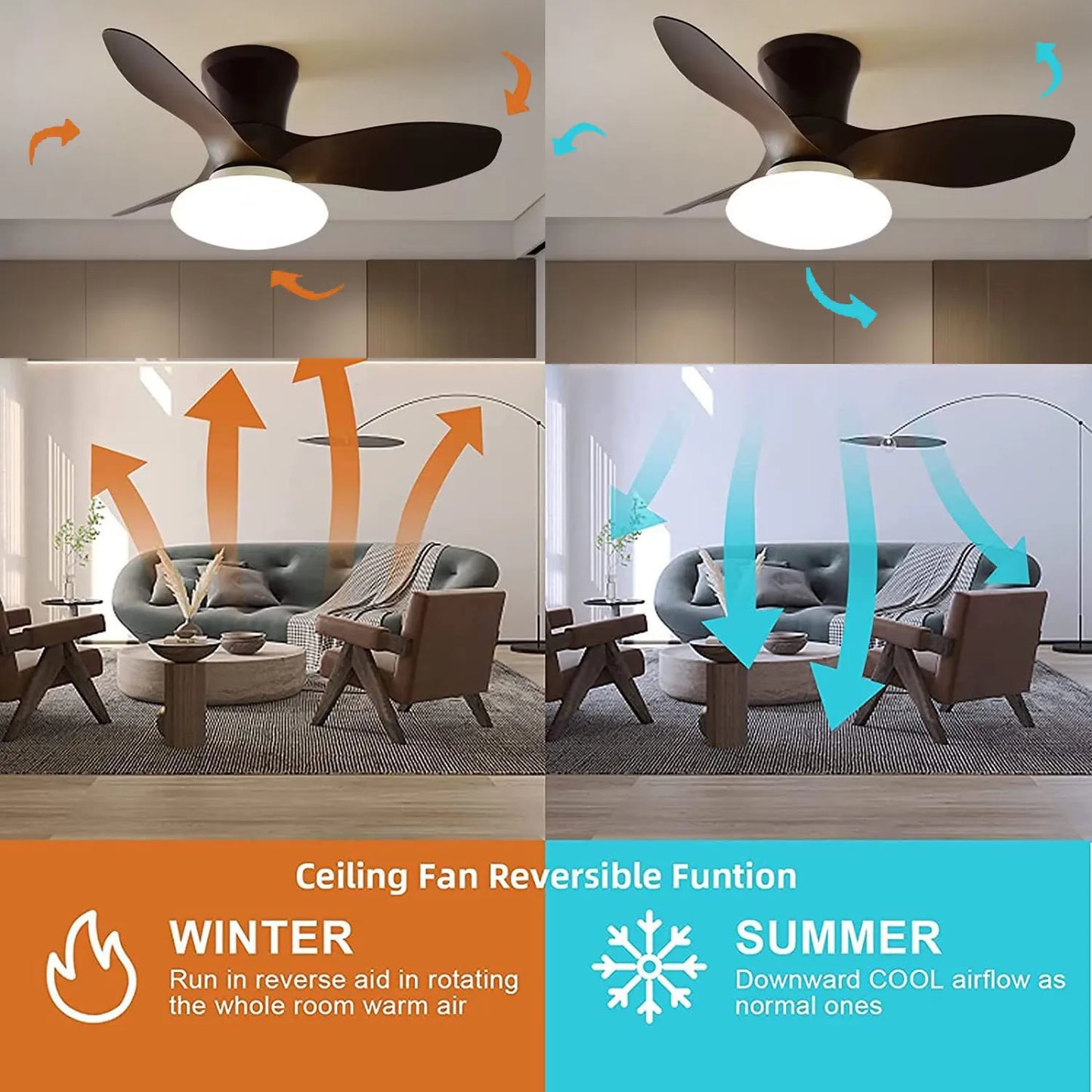 DecorBites™ Ceiling Fan Lamp with Remote Control and Reversible LED Lights