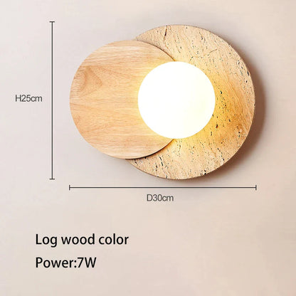 Lámpara de pared LED DecorBites™ estilo crema para dormitorio, diseño de madera y piedra con luz suave