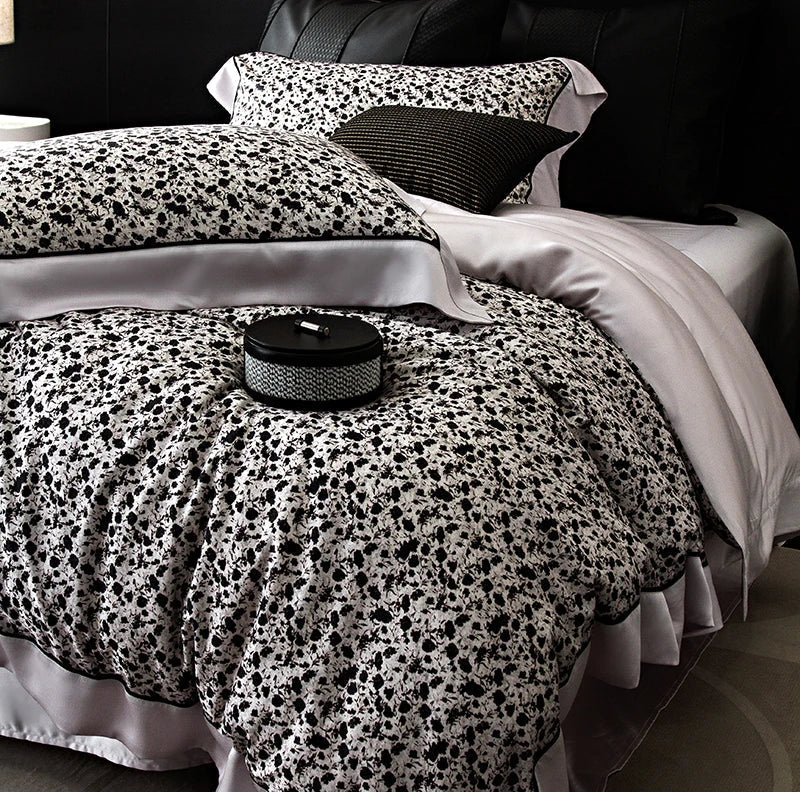 Decobites Flowers Plant Print Bedding Set: Luxe Lyocell Cotton Soft Silky Cool Duvet Cover Set