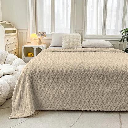 DecorBites™ Diamond Jacquard Coral Fleece Blanket for All Seasons